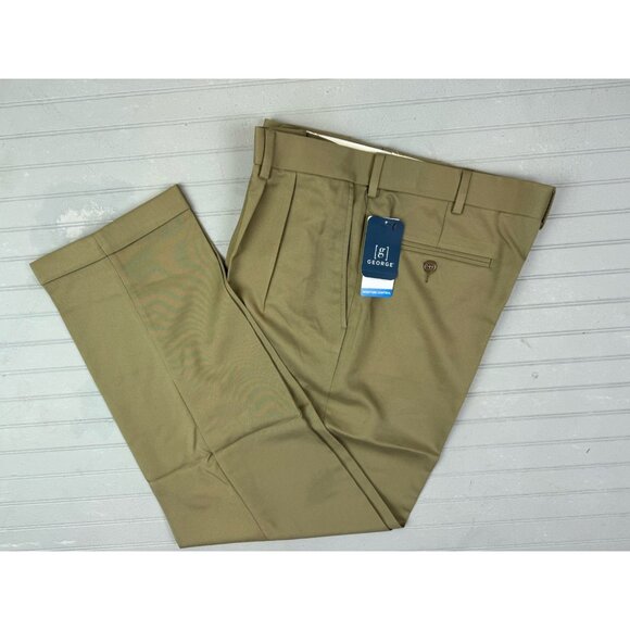 George Size 32X32 Mens Pants Sand Color Classic Fit Pleated Front Cuff Hem - Picture 1 of 6